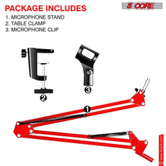 5Core Microphone Boom Arm Desk Mic Stand Adjustable Clamp Suspension Boom Stands RED